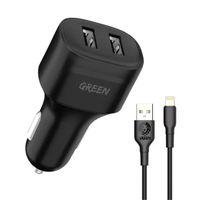Green Lion Dual Port Car Charger 12W with PVC Lightning Cable – GNCC24IP6BK