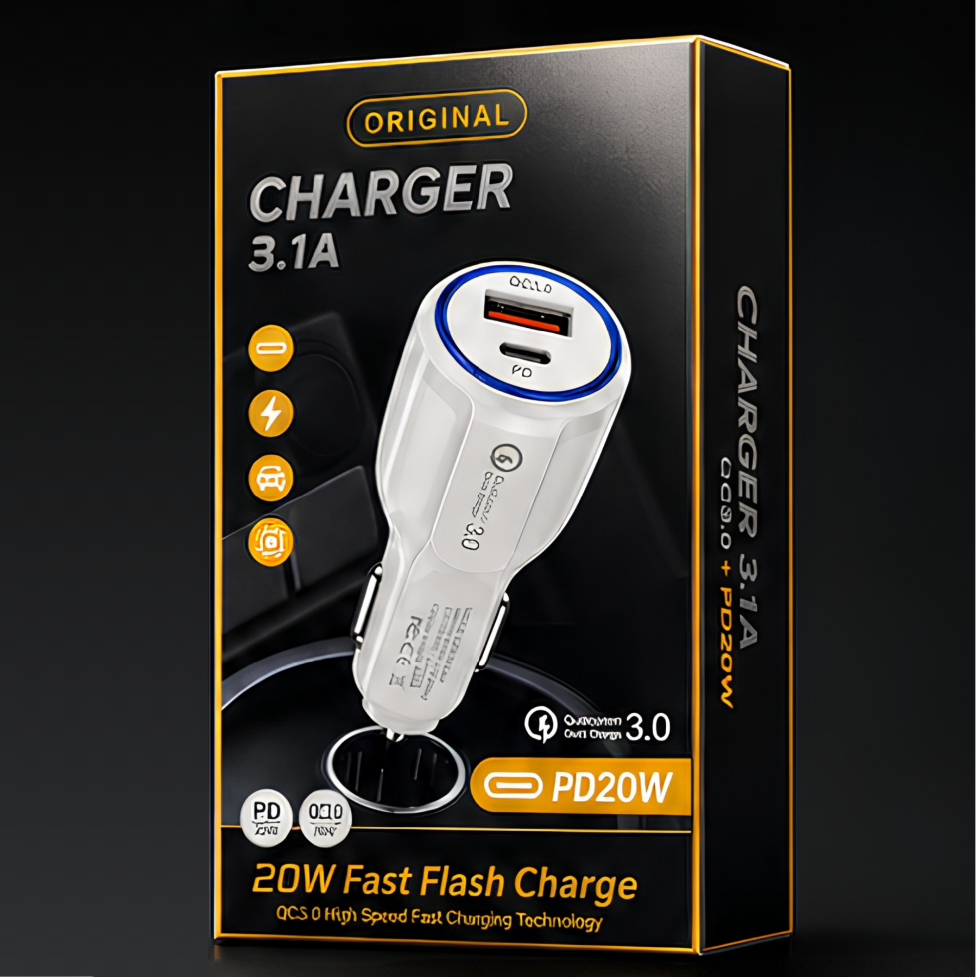 20W Fast Car Charger (USB A+ Type C) - Image 2